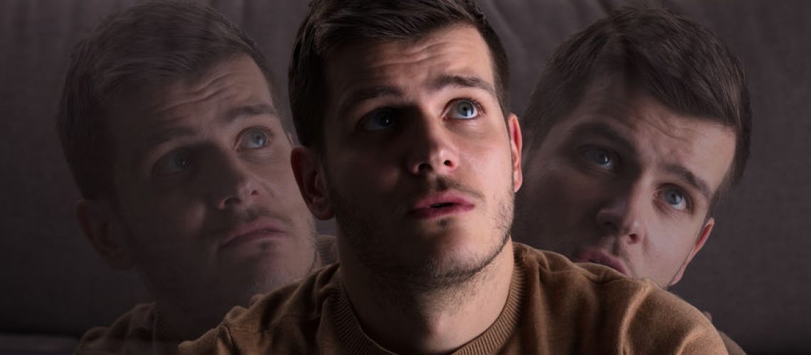 Multi Exposure Of Contemplated Man At Home